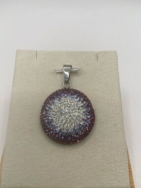 Stainless Steel Round Purple Pave’ Crystal Ombre Pendant